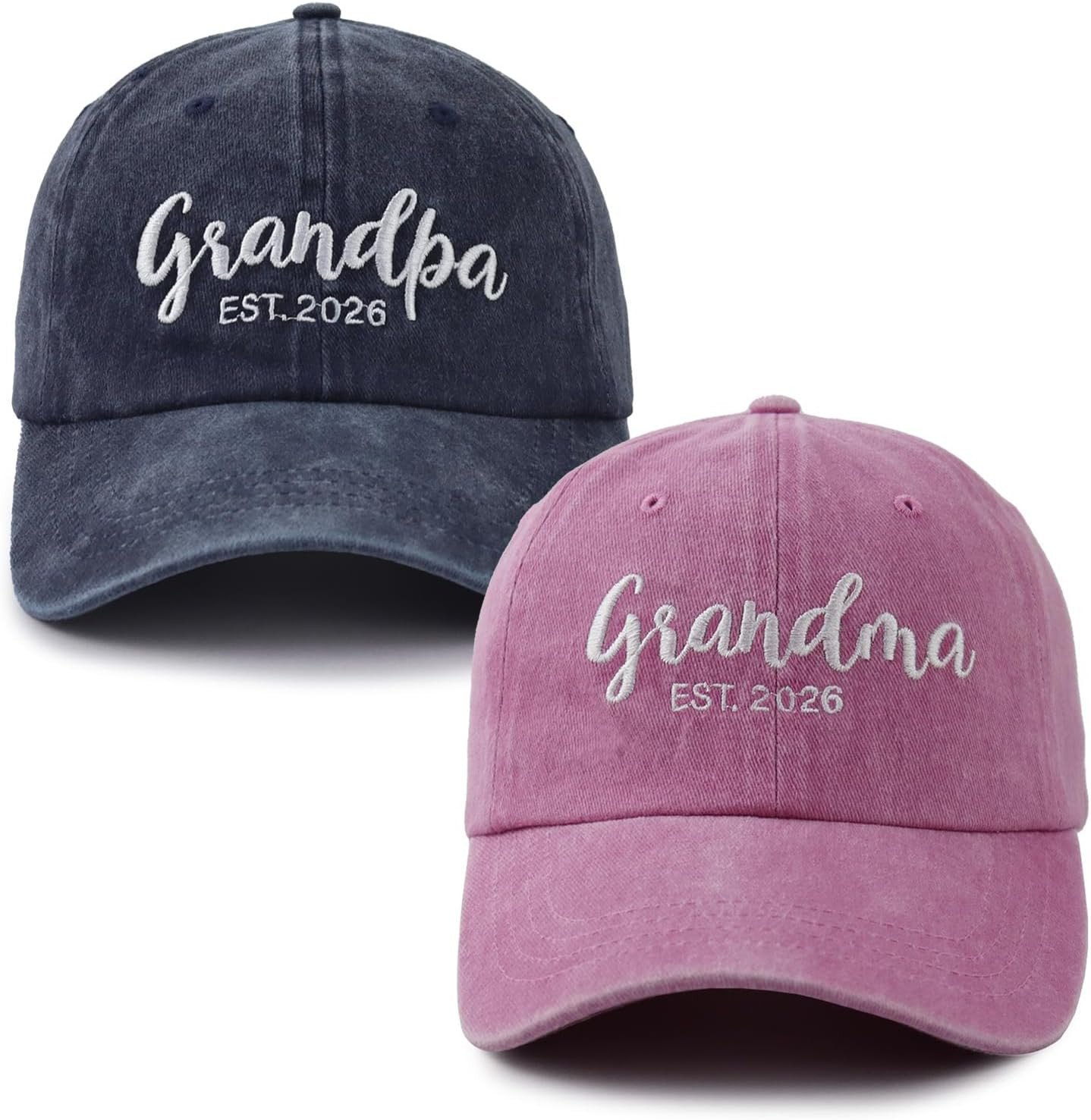 2PCS Grandma and Grandpa Est 2026 Hats for Grandparents, Adjustable Embroidered
