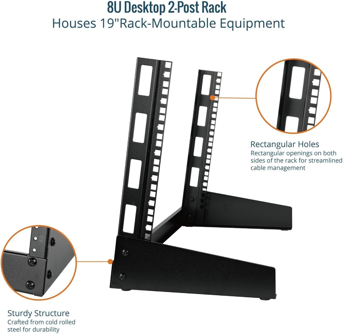 2 Post 8U Desktop Sever Rack Small Open Frame Rack for 19 inch AV/Data/Audio/...