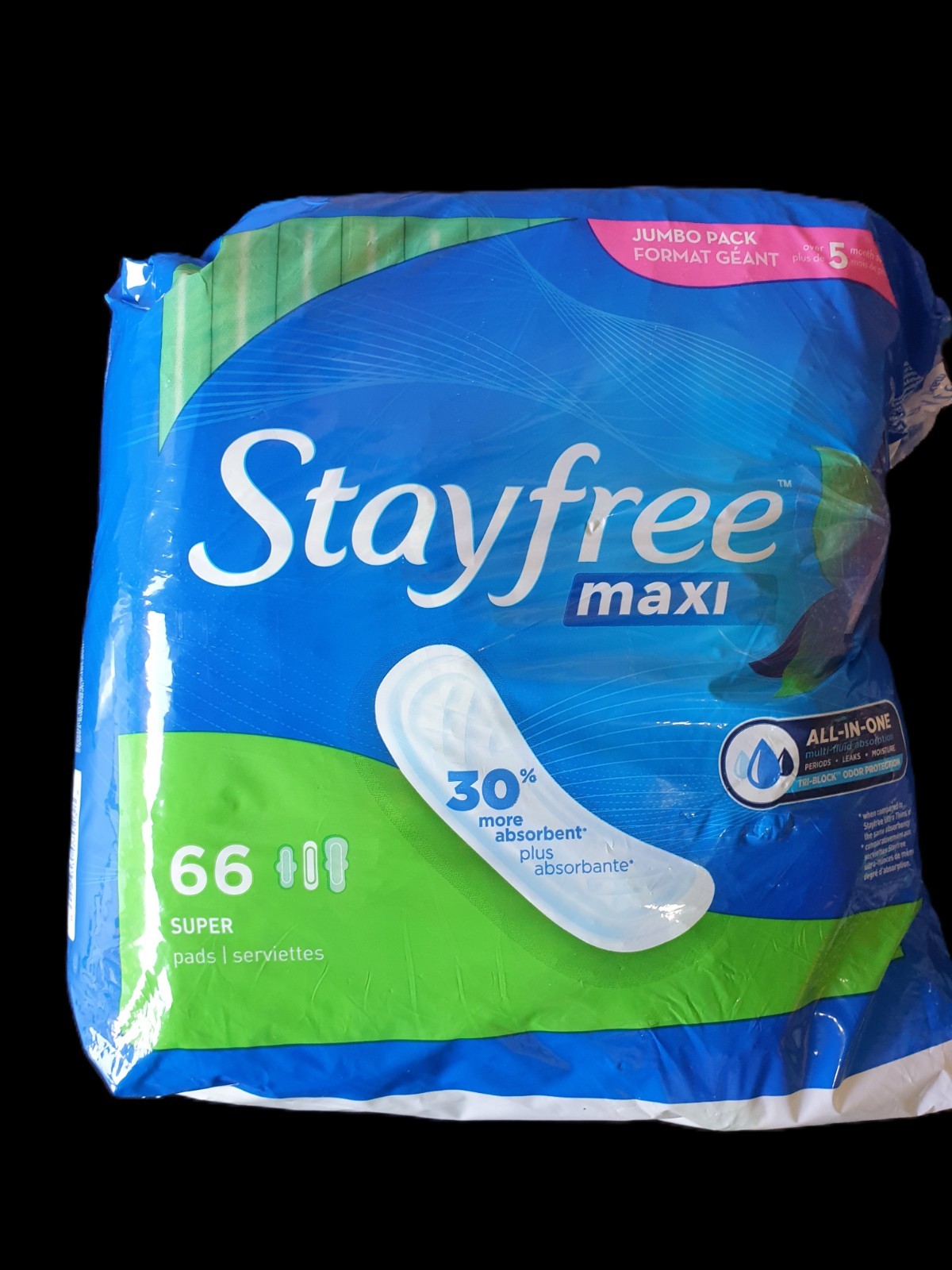 Stayfree Maxi Pads Super All in One Multi Fluid Absorption for Women's 66 Count
