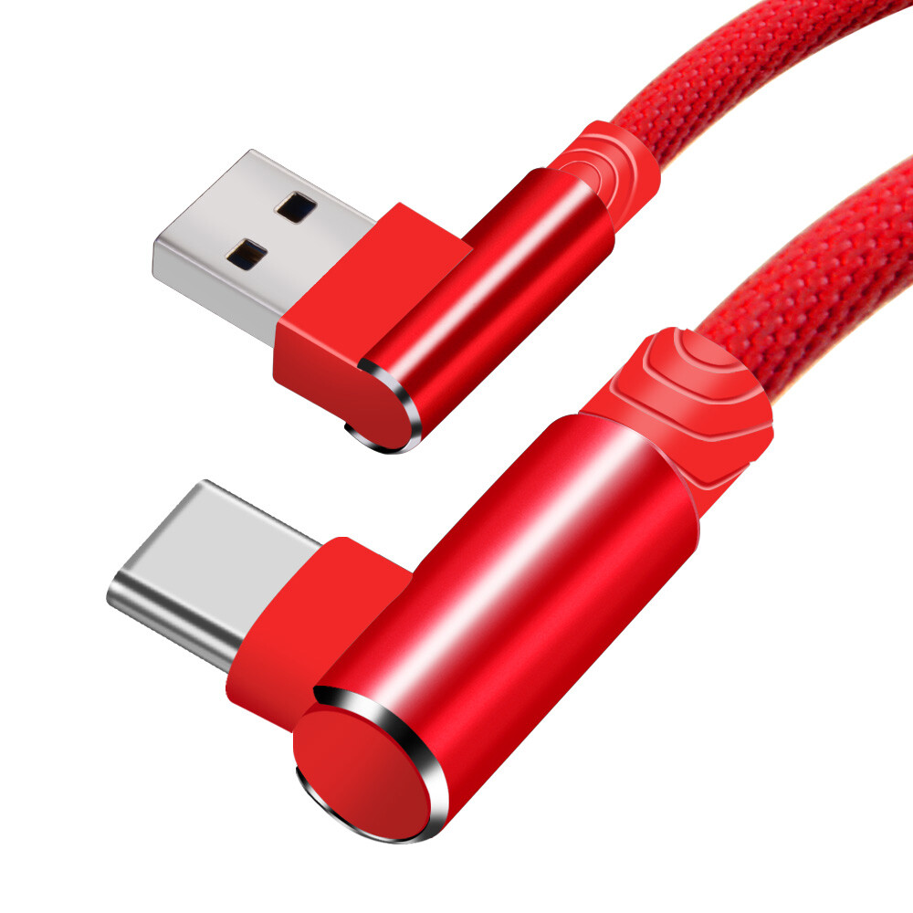 3/6/10Ft USB to Type-C 90 Degree Cable Fast Charger Charging Data Sync Cord Lot