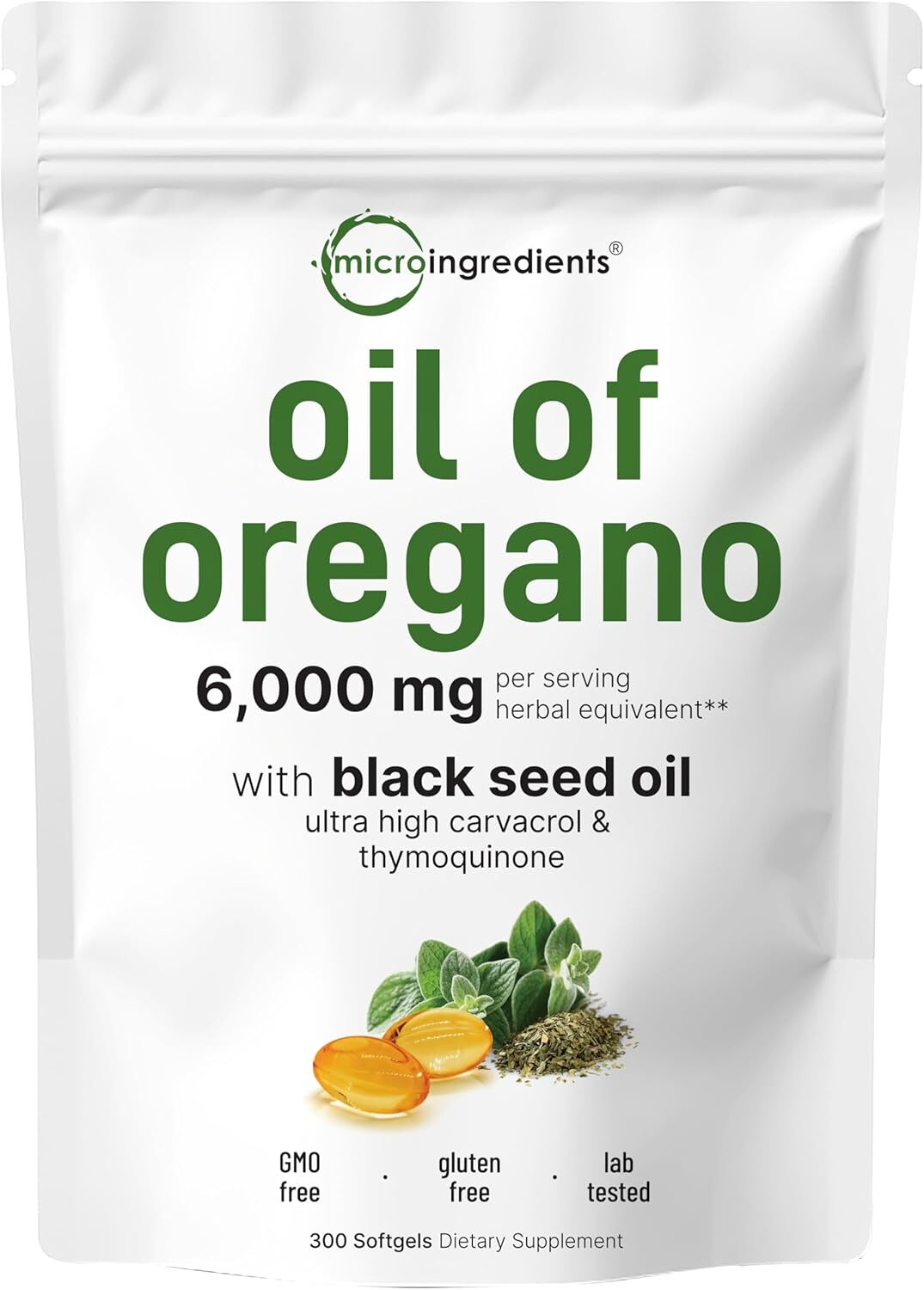 Micro Ingredients Oil of Oregano Softgels 6000mg Per Serving, 300 Count | 2...