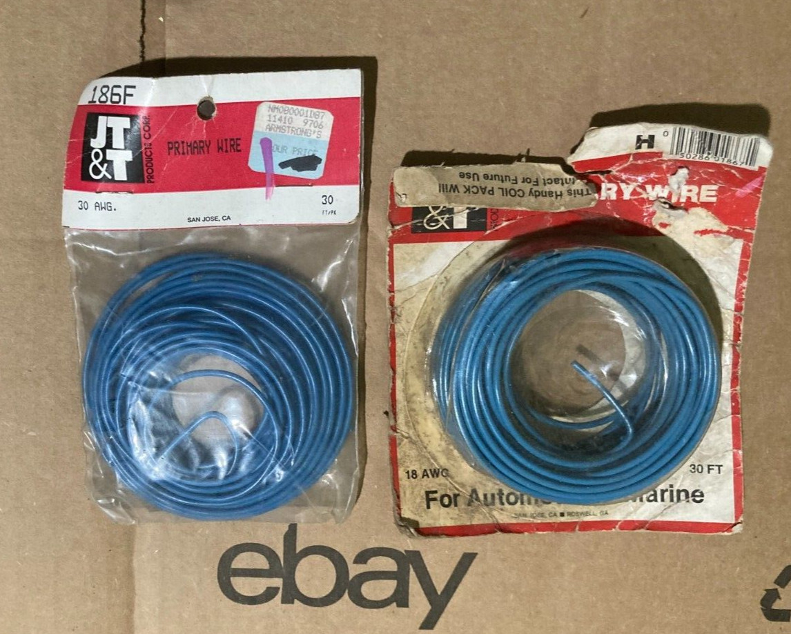 2 of JTT Primary Wire Blue 1-18AWG 30' 186H & 1-30AWG 30' 186F Vintage? NIP