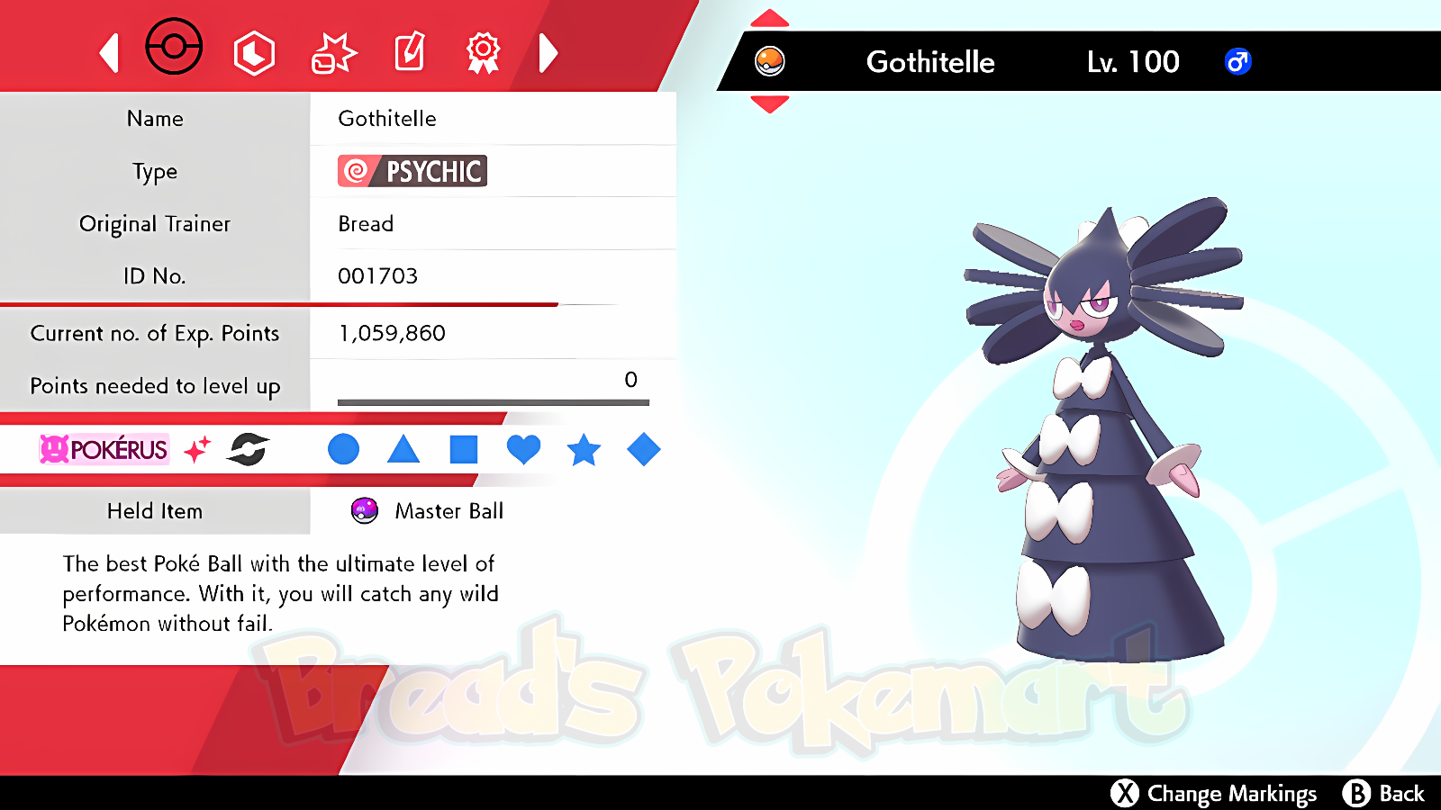 GOTHITELLE ✨ Ultra SHINY 6IV ✨ Pokemon SWORD and SHIELD lv100 EVs +MasterBall