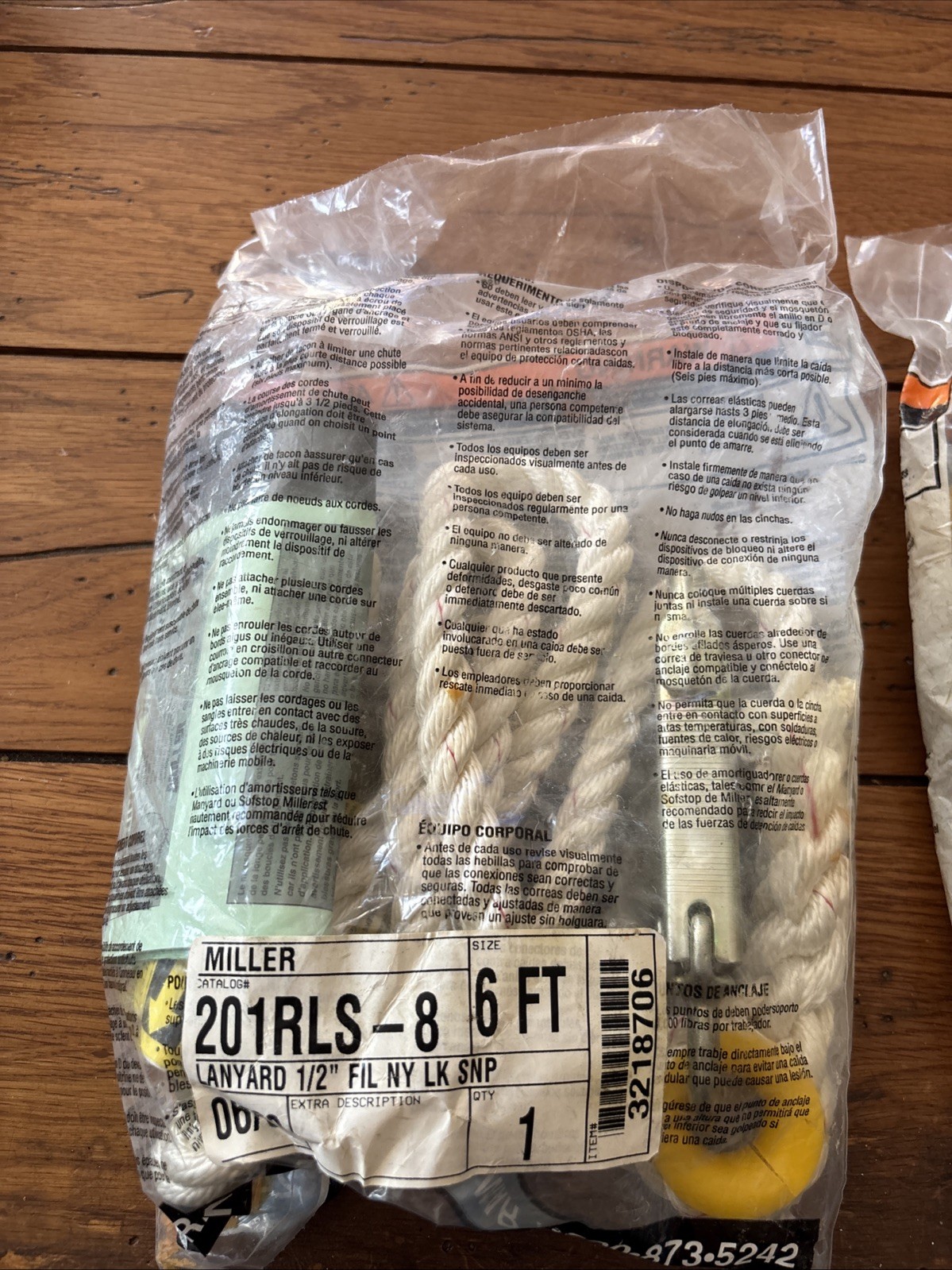 NEW  MILLER 1/2" Nylon 6' LANYARD Safety harness rope 201RLS-8 LOCK SNAP HOOKS