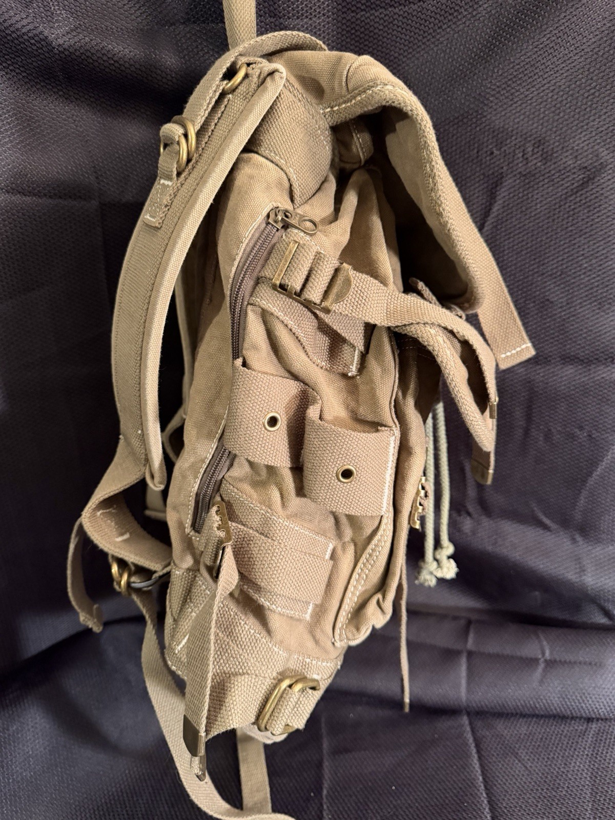 Military Canvas Ruck Backpack | Multiple Pockets | Adjustable Straps | Tan | New