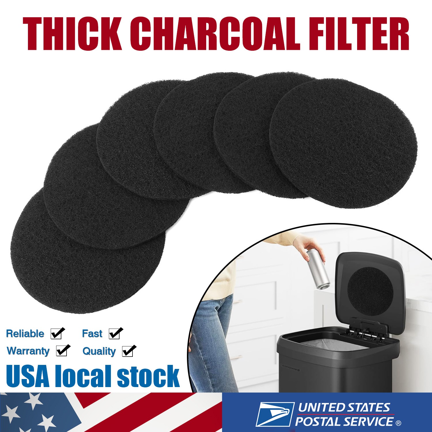 6 Pieces 6.7" Charcoal Filters for Kitchen Compost Bin Pail Replacement Filter