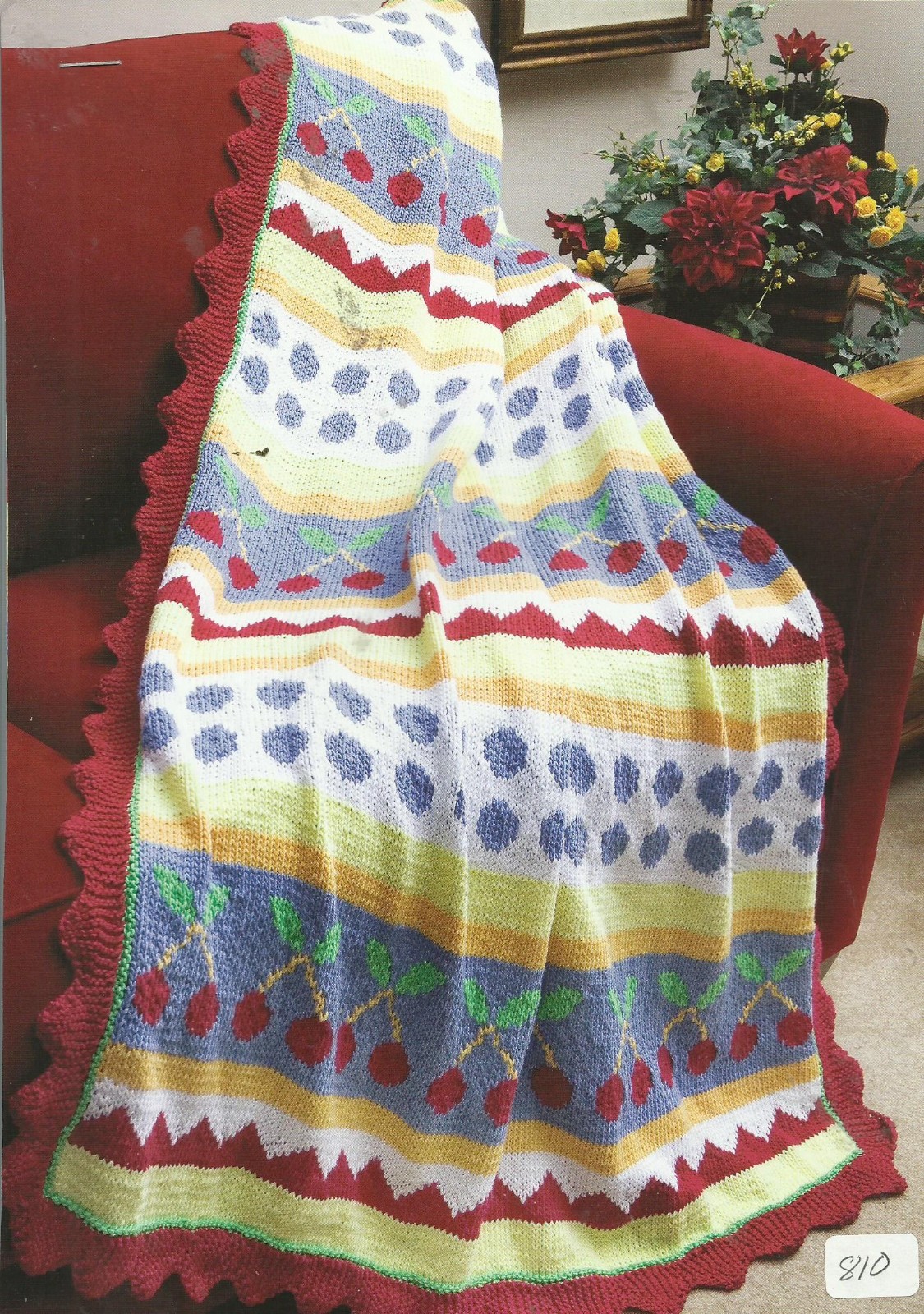 C0672  CHERRIES SUMMER  AFGHAN KNITTING PATTERN/INSTRUCTIONS