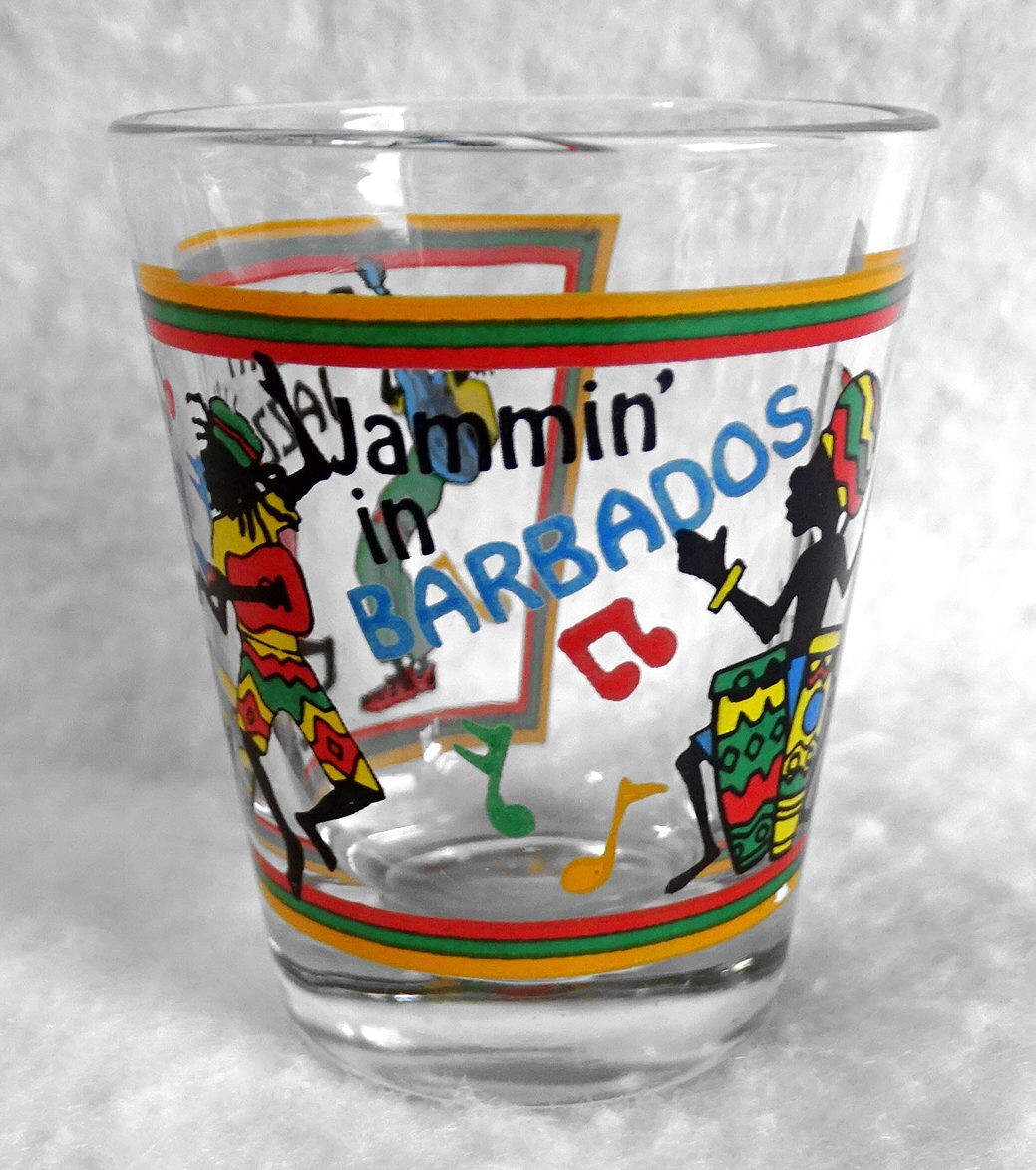 Jammin' in Barbados Shot Glass Rasta Jazz Shooter 2-3/8" Bajan Images Jigger