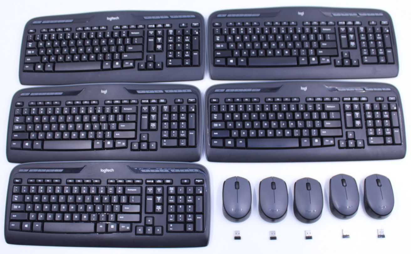 Lot of 5 Logitech MK320 Keyboards w/ M170 Mice & USB Dongles - Tested