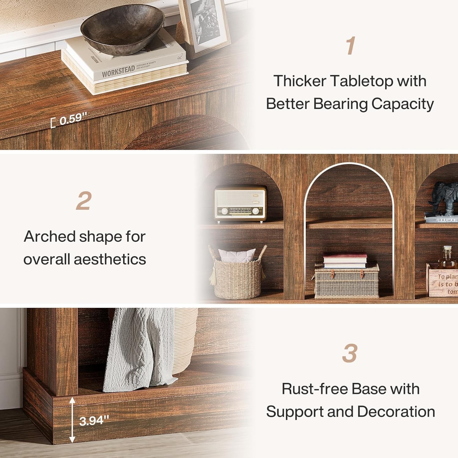 63-Inch Farmhouse Console Table, Rectangular Wooden Entryway Table with Storage