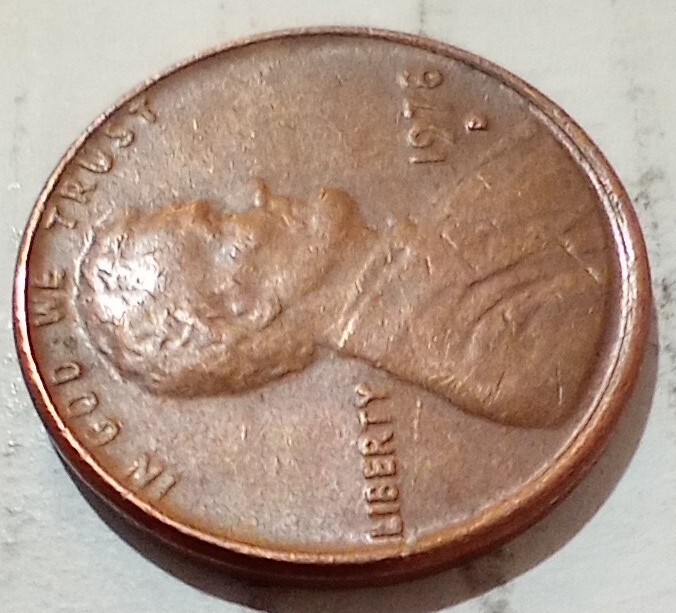 1978 D Cent Coin Stretched IN Error Touching Rim Obverse