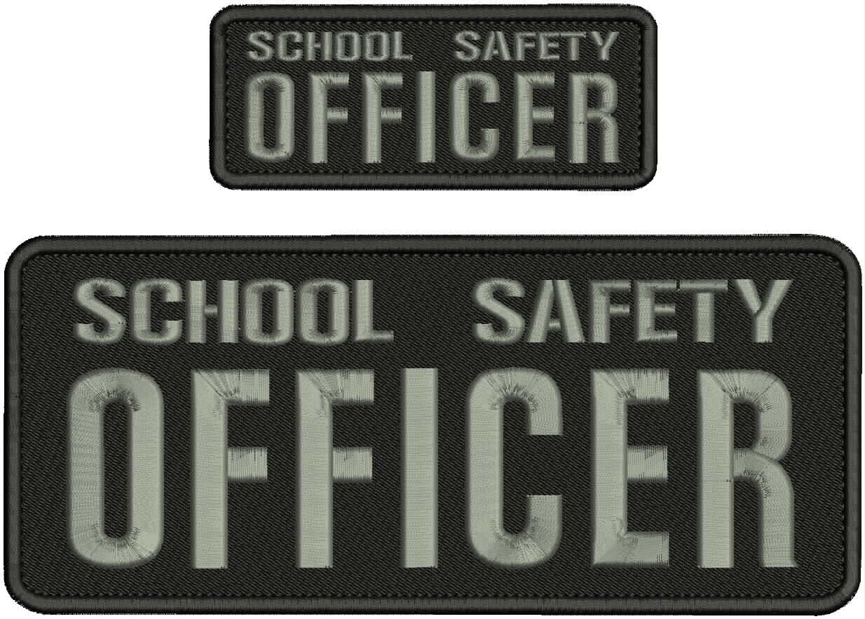 SCHOOL SAFETY OFFICER embroidery patches 4x10 and 2x5 hook on back GREY letters