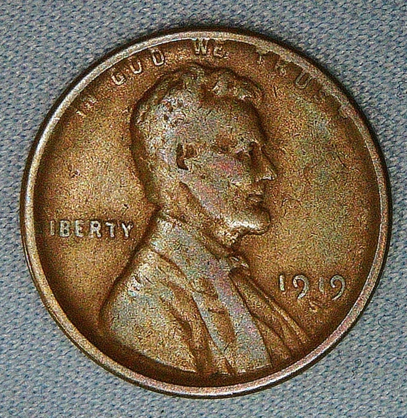 Original 1919-S Lincoln 1c About F Nice Planchet Toned Probably NOT CLEANED