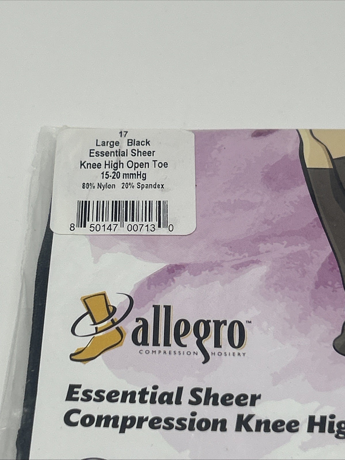 NEW Allegro Essential Sheer Compression Knee Highs Large Black Open Toe USA