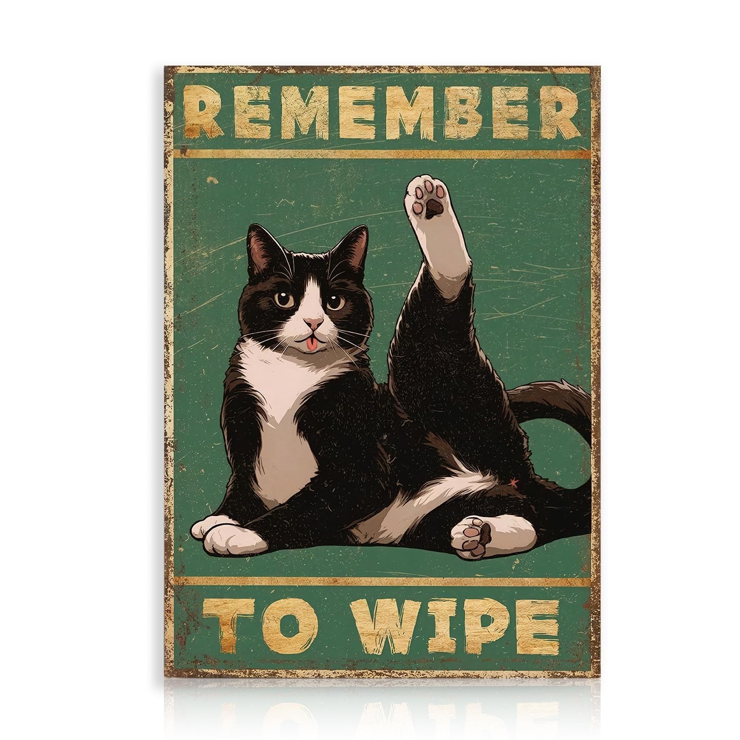 Dazzlewall Funny Cat Bathroom Wall Art Poster, Vintage 16"L x 12"W, Black