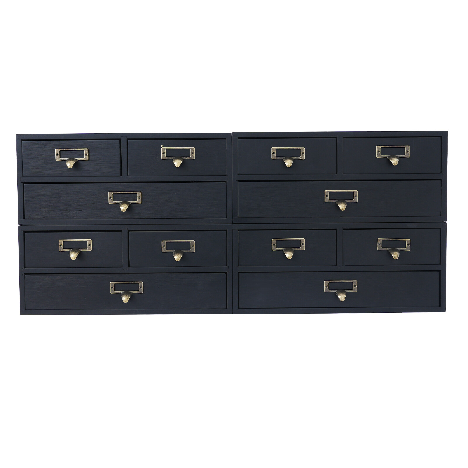 4 Pack 3 Drawer Wooden Desktop Organizer Drawer Storage Box For Tabletop- Black