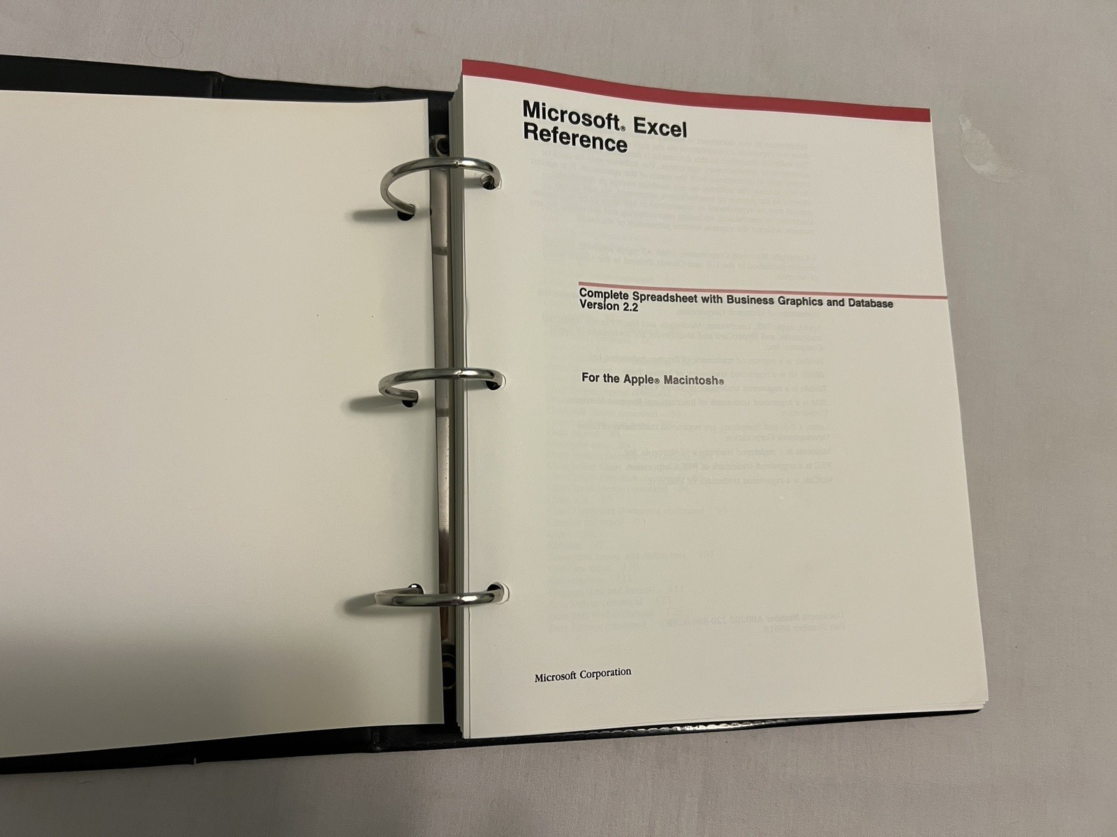 Microsoft Excel Reference for Apple Macintosh 1989