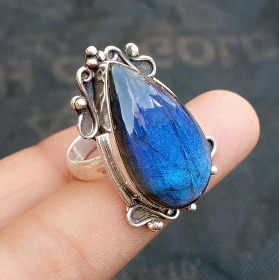 Designer Labradorite Stone Ring 925 Sterling Silver Handmade Ring All Size R 514