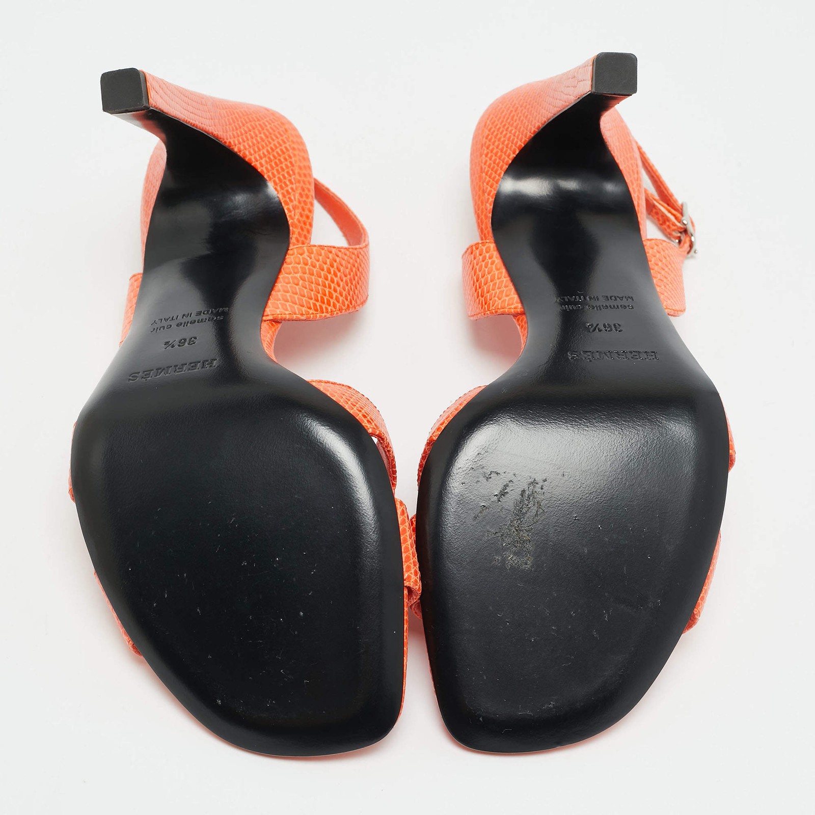 Hermes Holy Size 36.5 Orange Lizard Leather Slingback Sandals