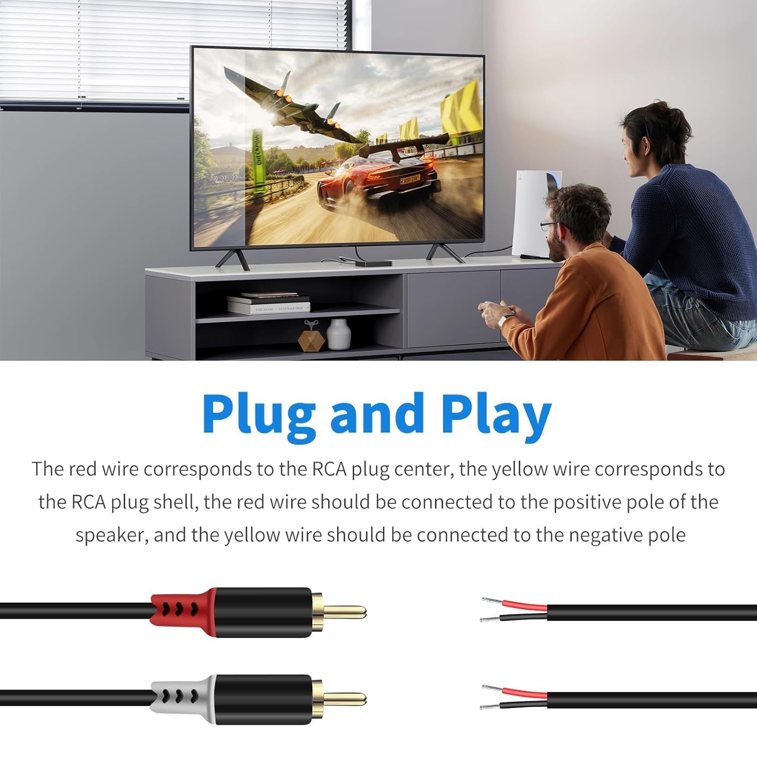 RCA to Speaker Wire Adapter, 2 Bare Cables Plug Adapter - 6.6FT