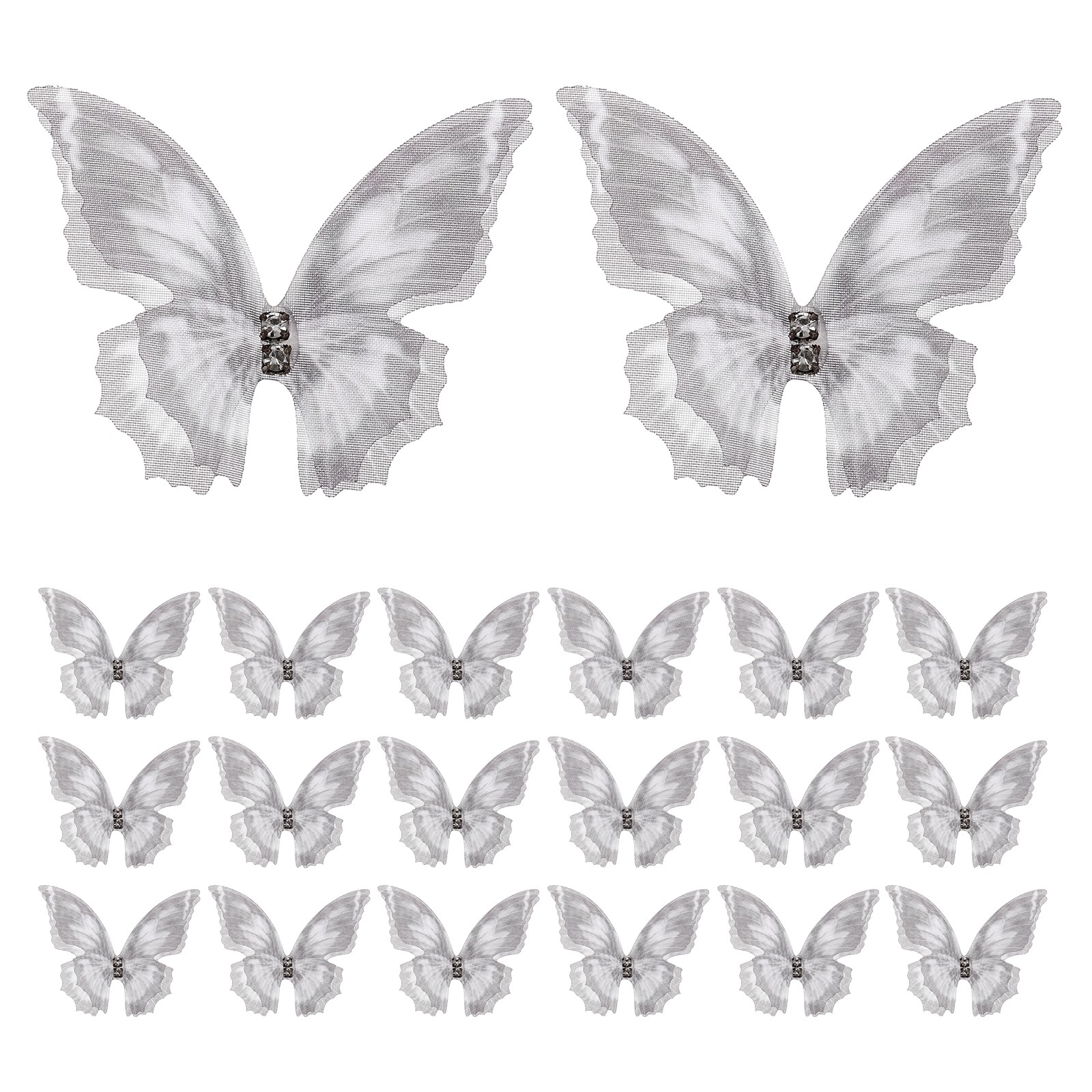 20Pcs Organza Butterfly, 1.6" x 2" 3D Fabric Butterfly Patch for Craft, Gray