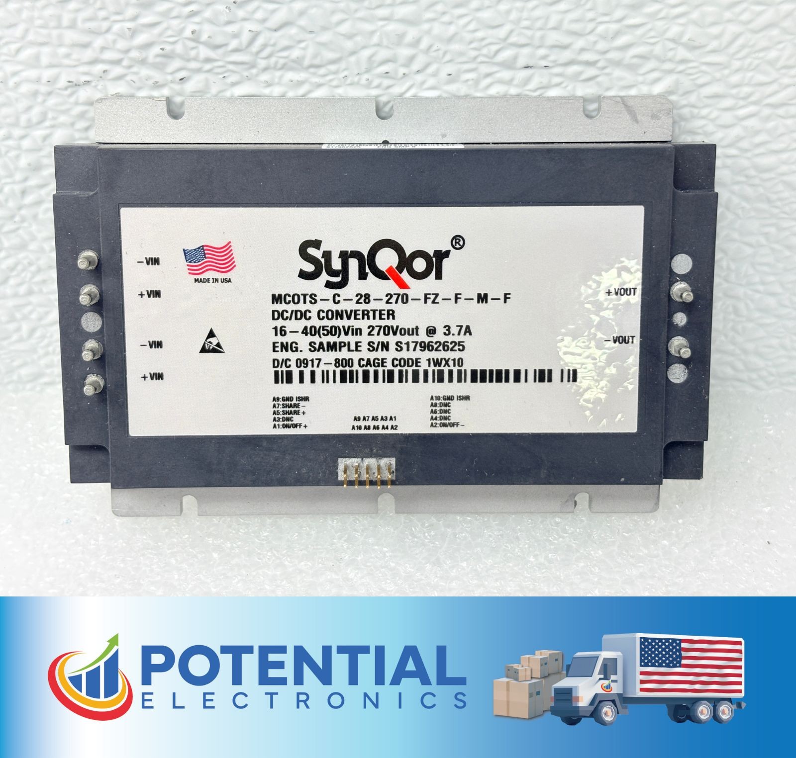 SynQor MCOTS-C-28-270-FZ-F-M-F Mil-COTS 28V to 270V 1000W DC-DC Power Converter