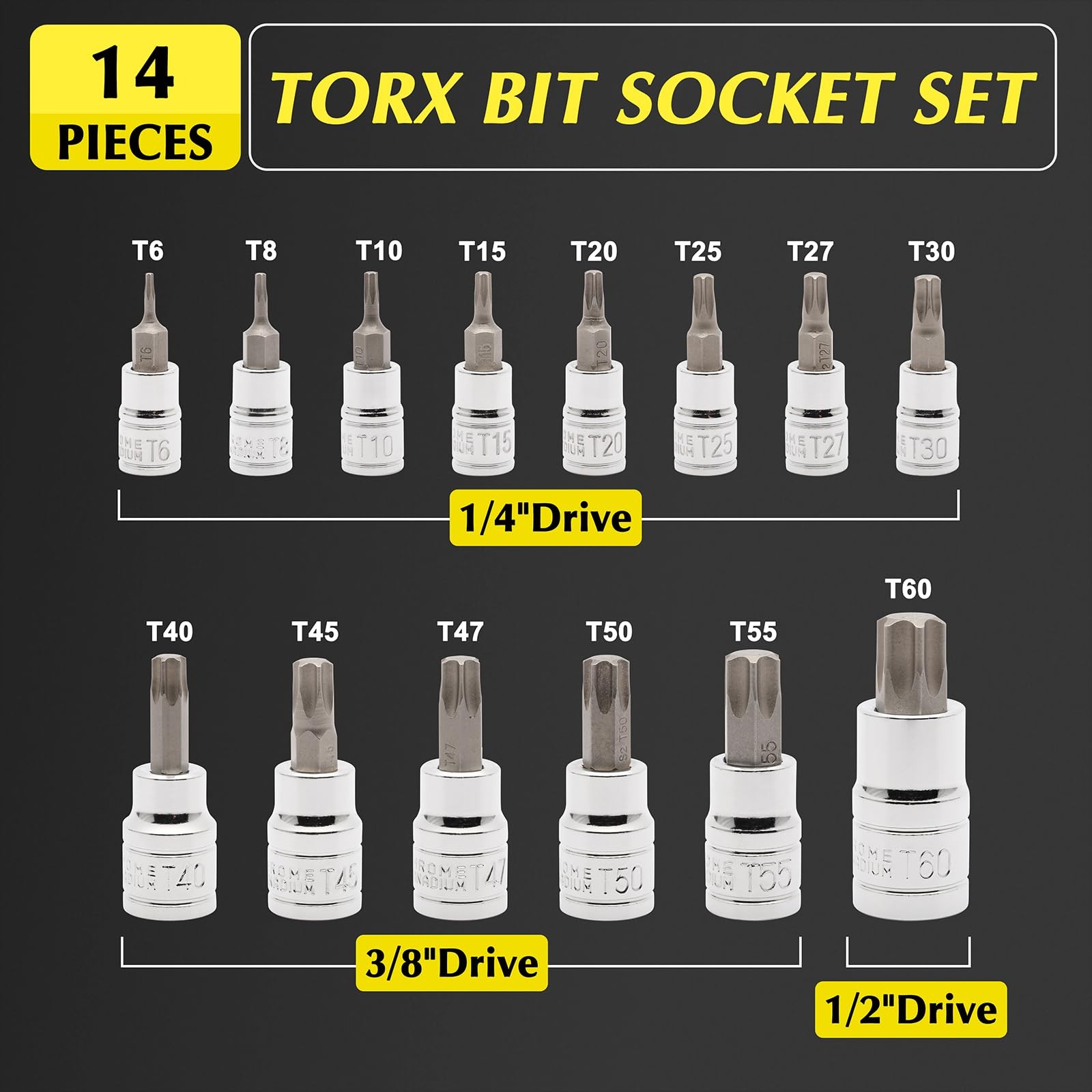 EMENTOL 14PCS Torx Bit Socket Set T6-T60