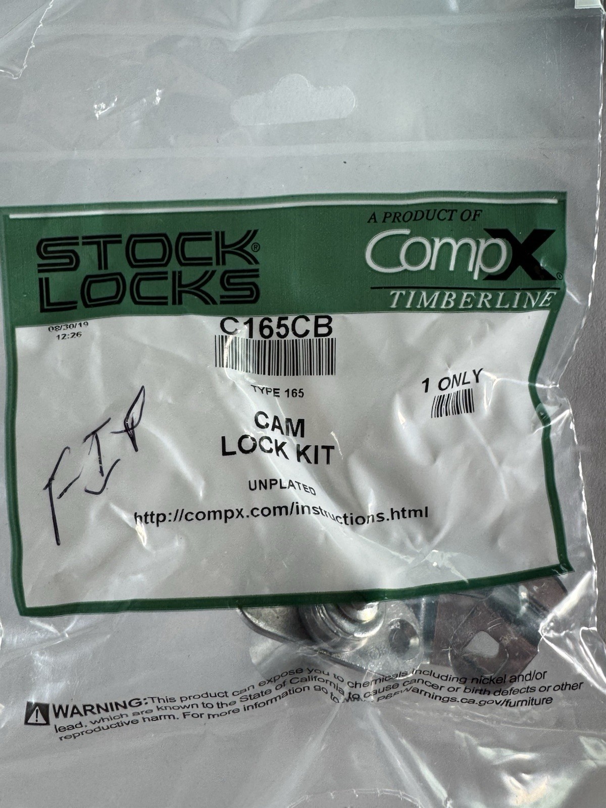 Stock Locks by CompX - Cam Lock Kit C165CB Unplated - NEW