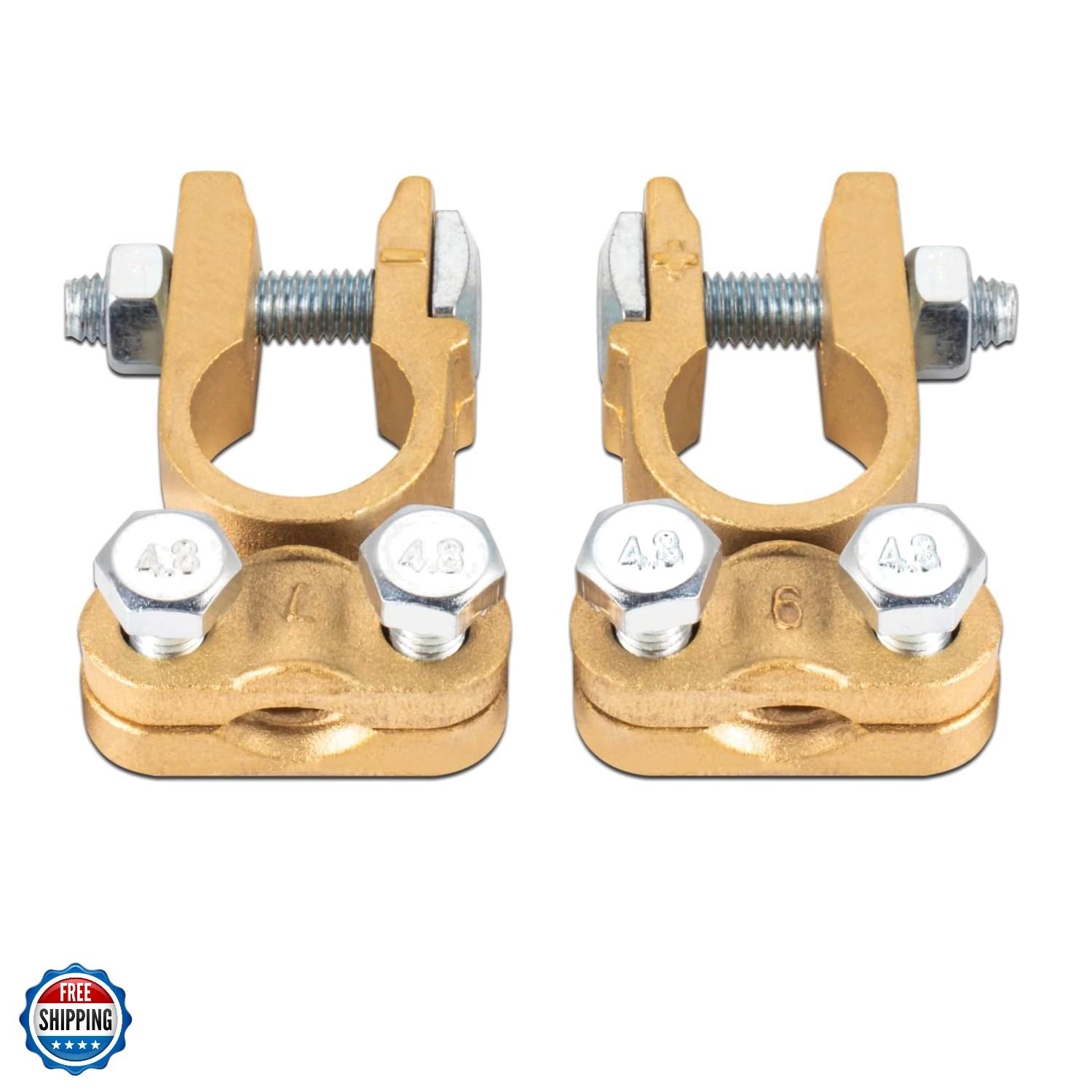 Battery Terminals Connectors Clamps, Brass Positive & Negative Top Post Batte...