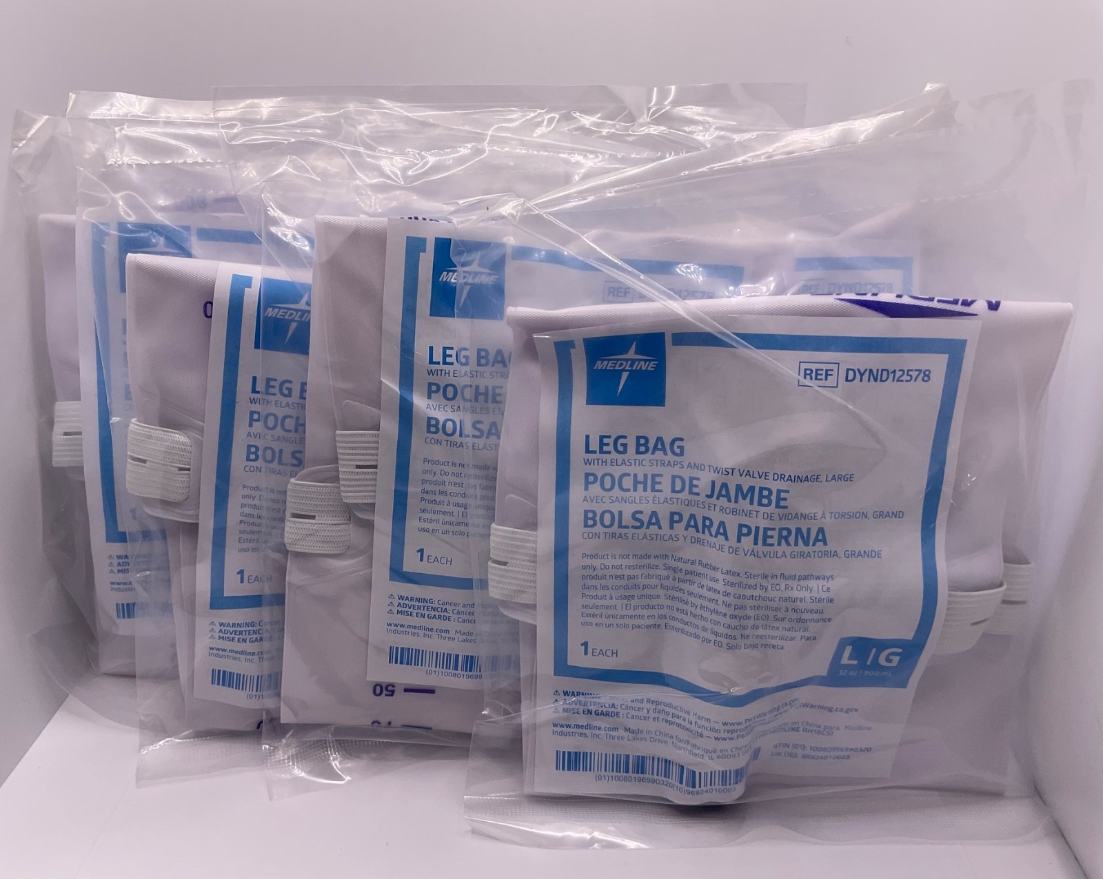 8 Medline Catheter Leg Bags DYND12578 Elastic Straps Twist Valve 900 ml Sealed