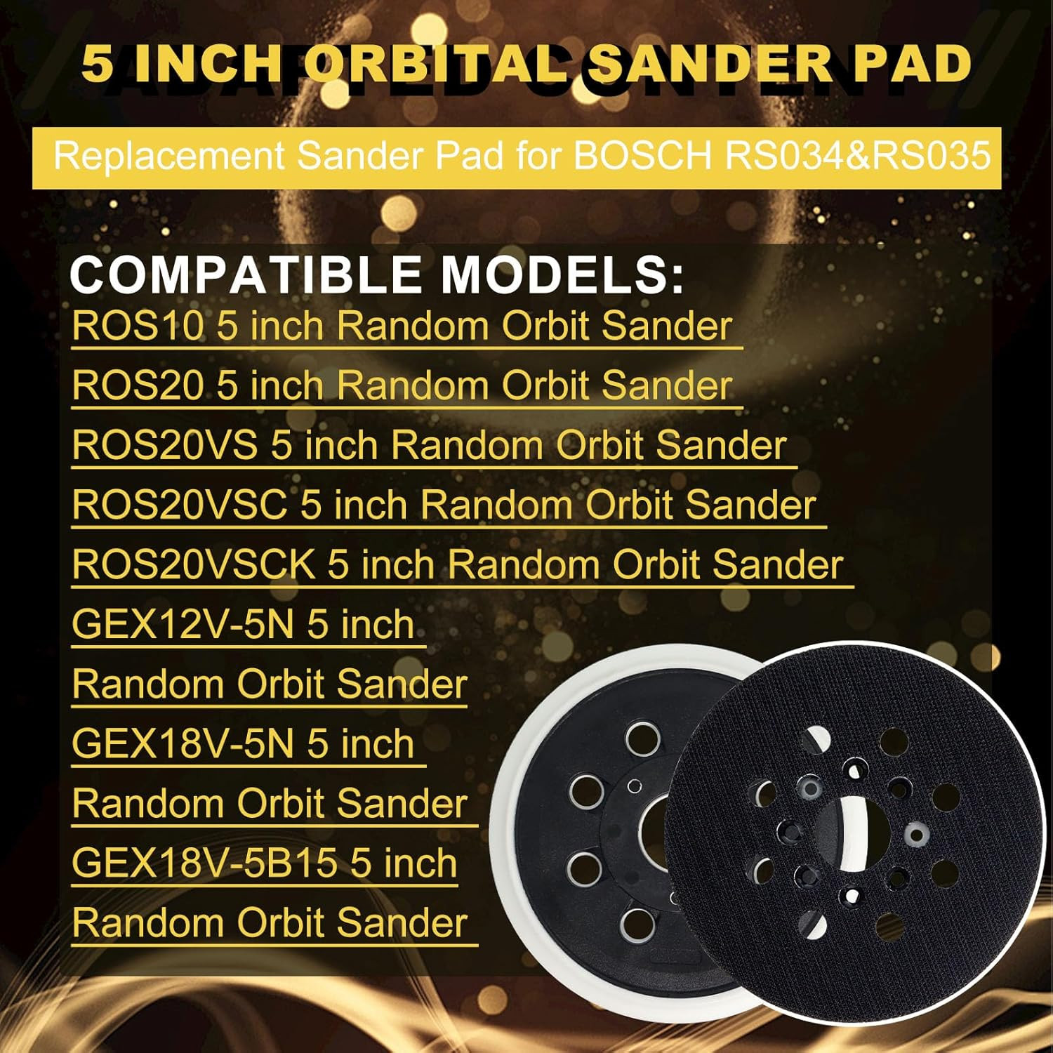 5 Inch 8 Hole Hook & Loop Replacement Sander Pad for 5" Bosch ROS20VS, ROS20VSC,