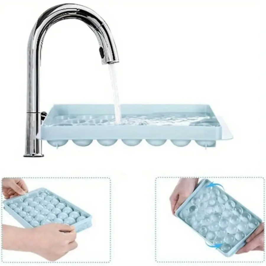 Reusable Plastic Ice Ball Tray with Cover Round Ice Mold for Drinks