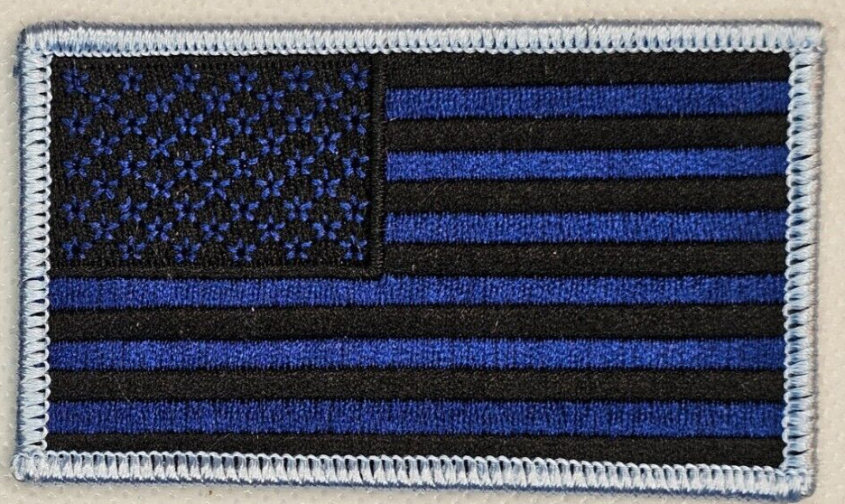 Blue & Black W/ Light Blue Border American Flag 3.25 x 2 In Patch *Made In USA*