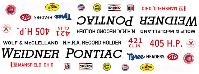 Weidner Pontiac Wolf & McClelland NHRA 1/32nd Scale Waterslide Drag Decals