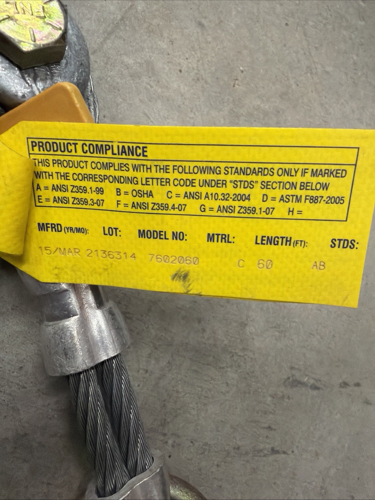 3M DBI-SALA 7608007 Cable Horizontal Lifeline System, HLL System, 60 Ft Length