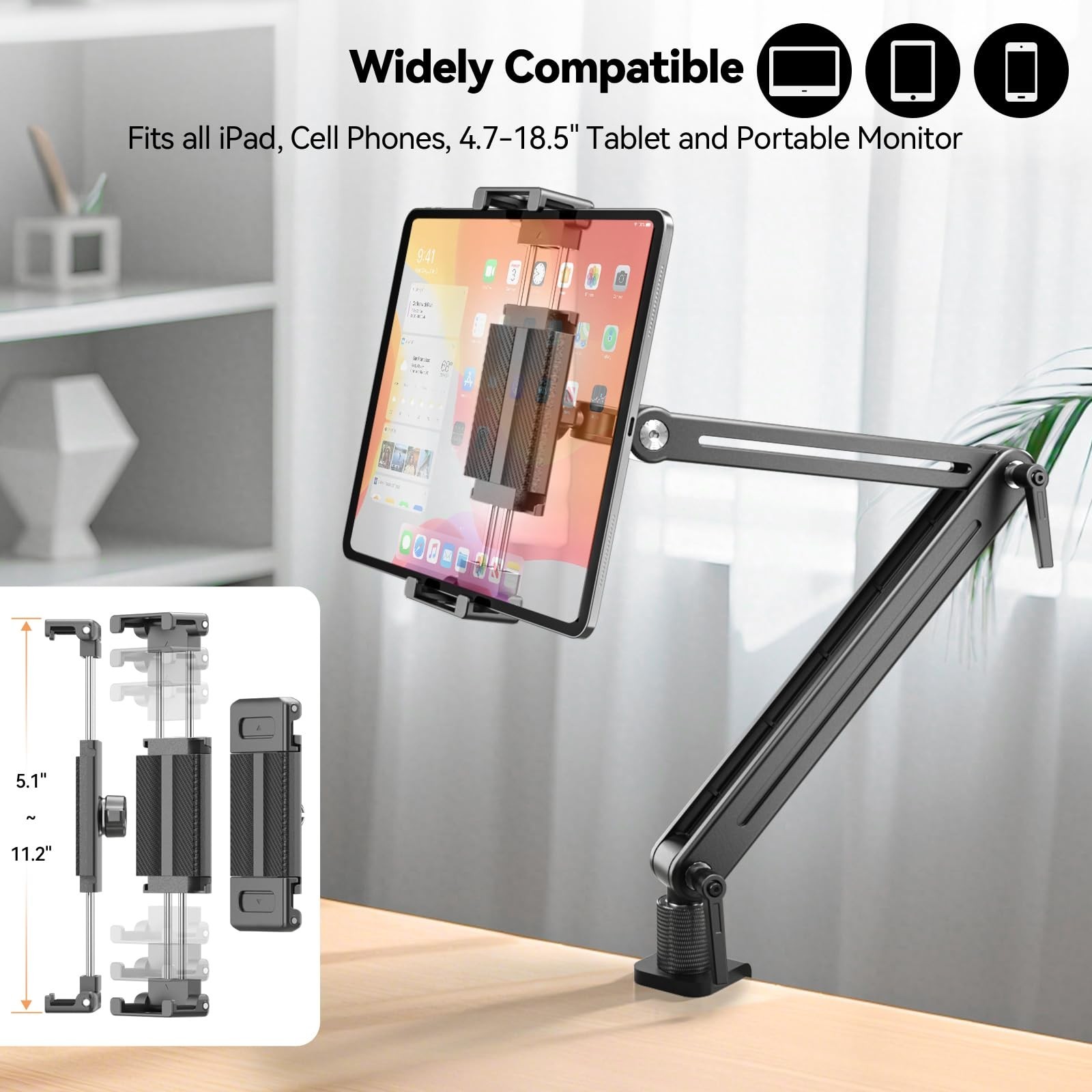 Portable Monitor Stand Desk Holder- Large Clamp support up to 12.9 14.6 15.6 ...