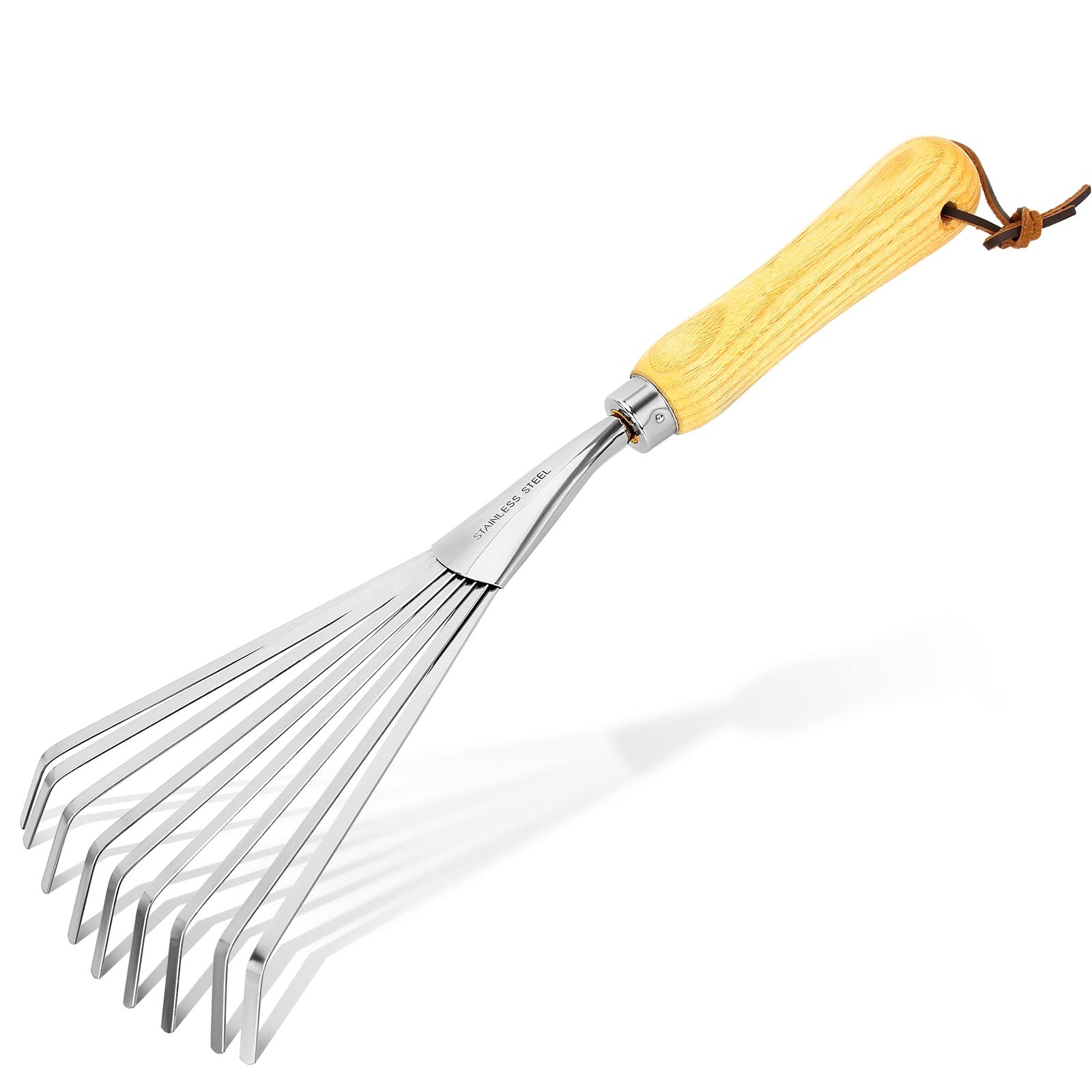 Hand Rake Soil Tiller with Ergonomic Handle for Gardening Cultivating Leaves