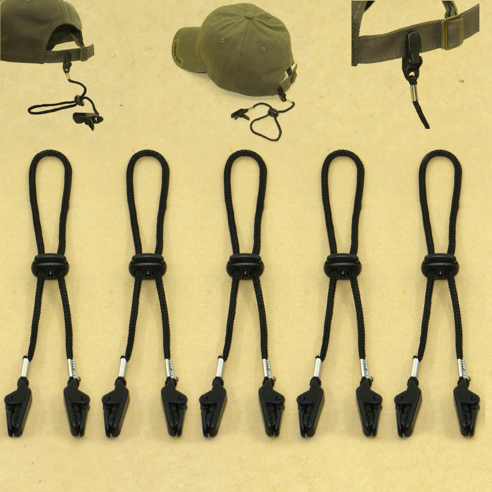 5Pcs  ADJUSTABLE HAT CLIP / LIB LATCH BLACK HAT RETAINER