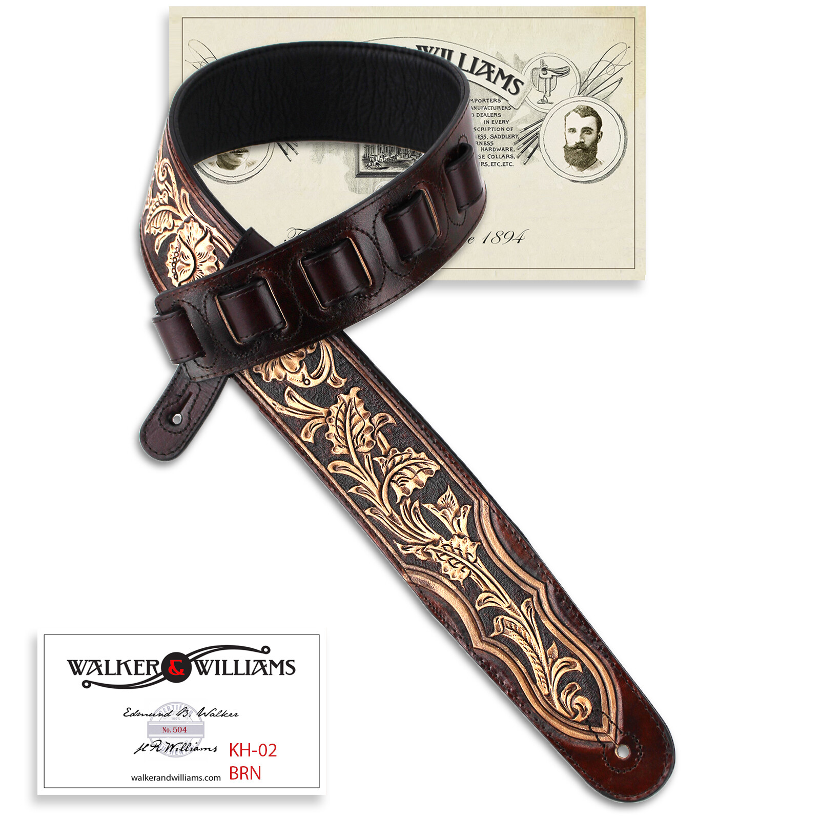 Walker And Williams KH-02-BRN Umber Brown Carving Leather Top With Floral Design