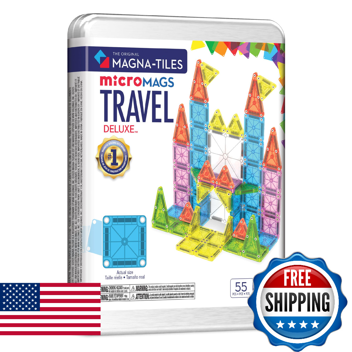 Magna-Tiles microMAGS Deluxe 55-Piece Magnetic Construction Set Travel Toy