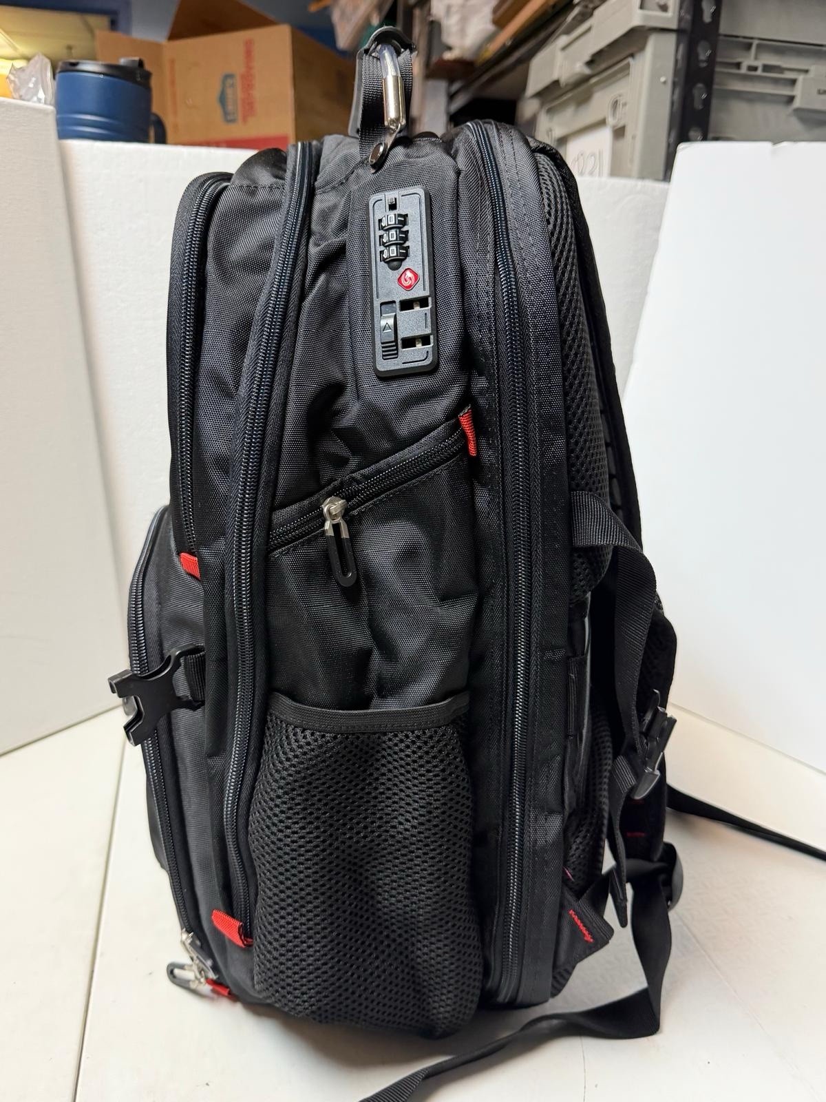SHRRADOO Black Backpack , Padded Straps, 3 Pockets, USB Heavy Duty