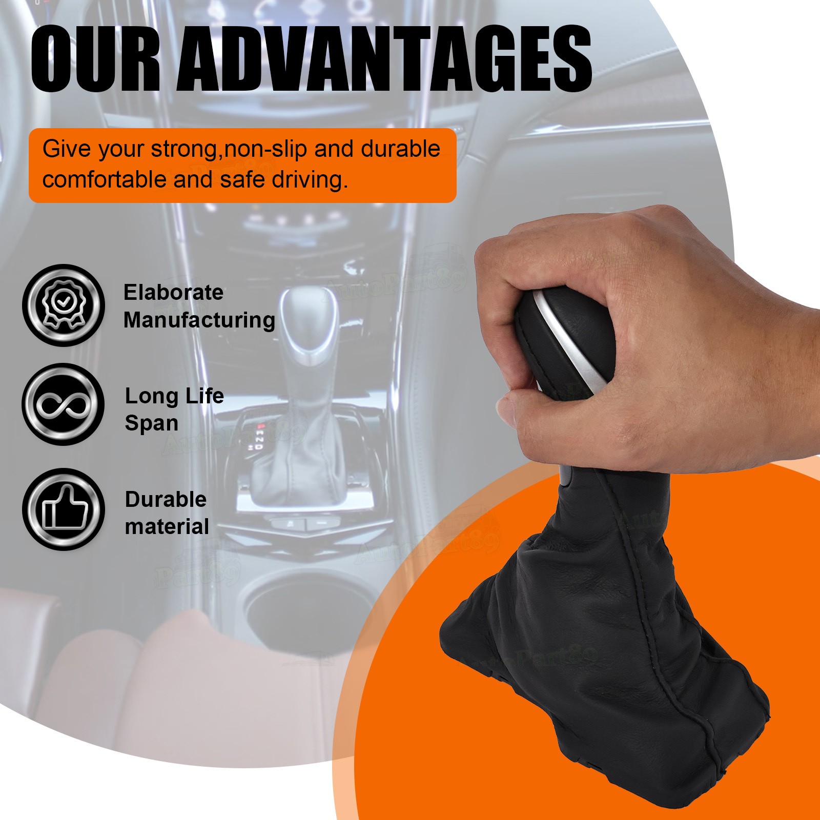 For 2013-2019 CADILLAC ATS Black Automatic Car Gear Shift Lever Knob W/ Boot