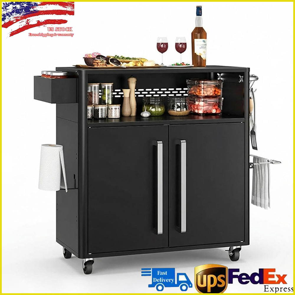 Outdoor Grill Cart w/ Double Door Storage Cabinet,BBQ Prep Table for Tailgating