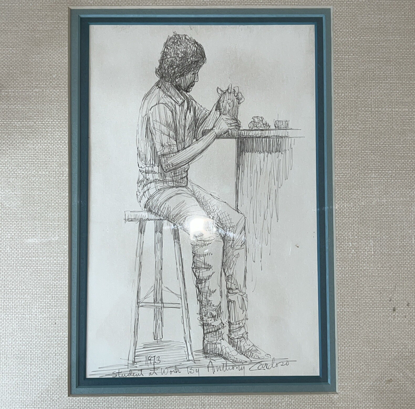 Anthony Cardoso Drawing 1973 Framed Signed Rare Original