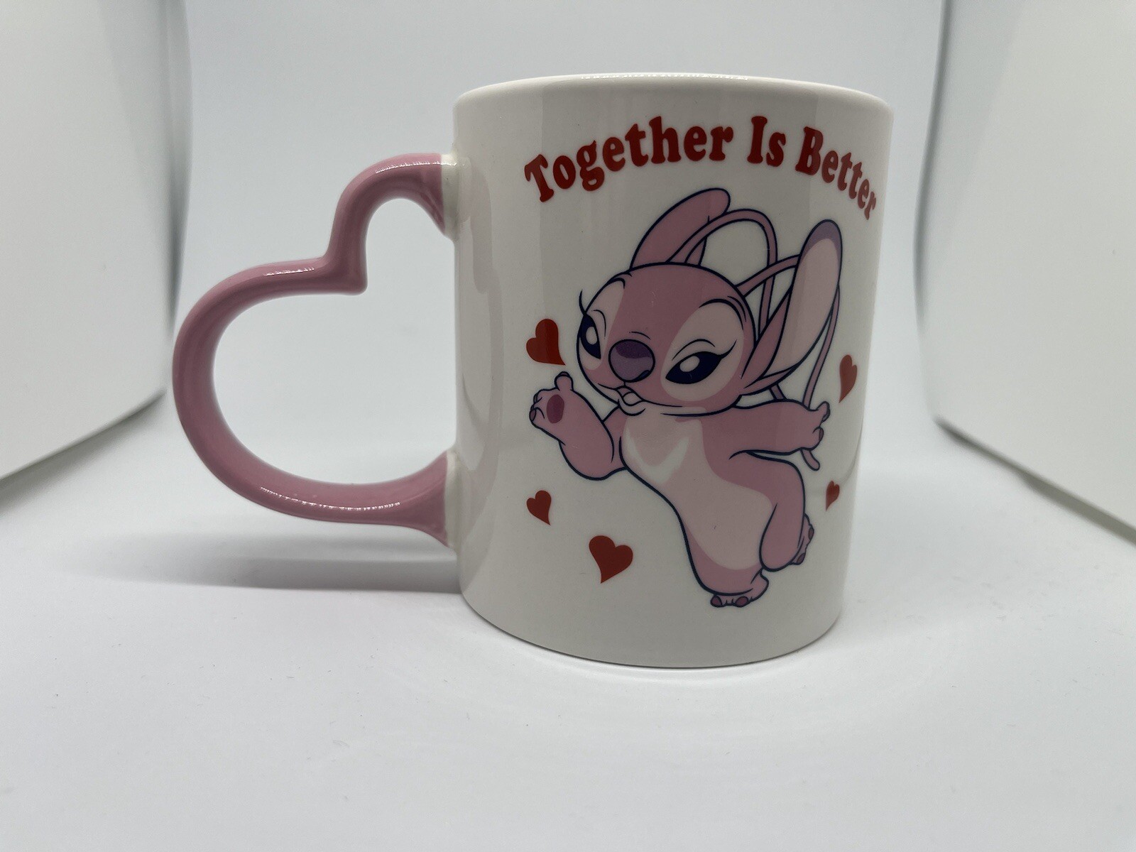 Disney Lilo & Stitch Together Is Better Tea Coffee Mug Cup Heart Handle Pink