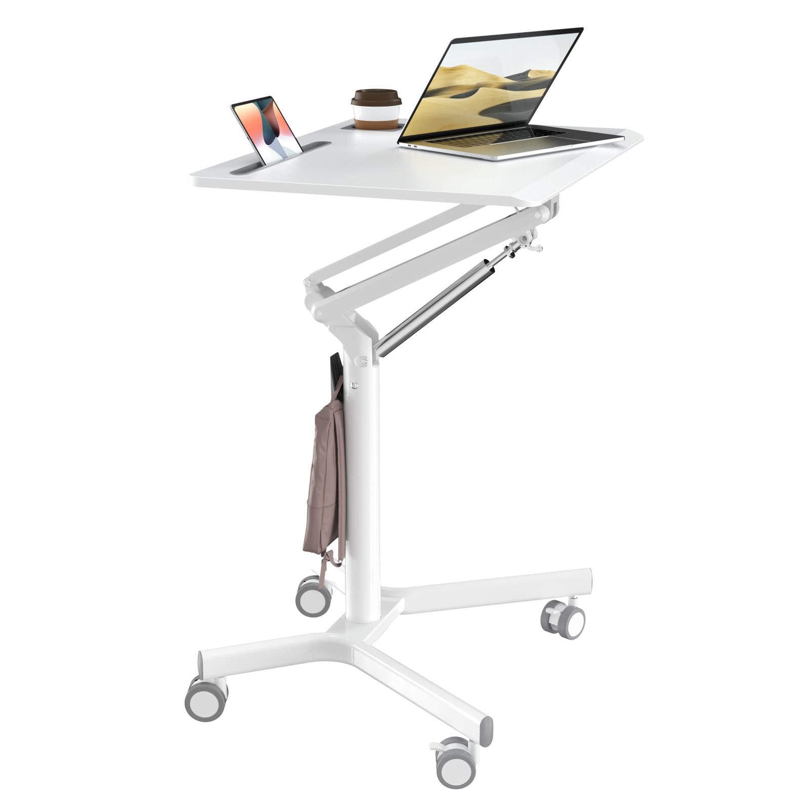 Mobile Standing Desk, 28" White Rolling Laptop Desk with Wheels