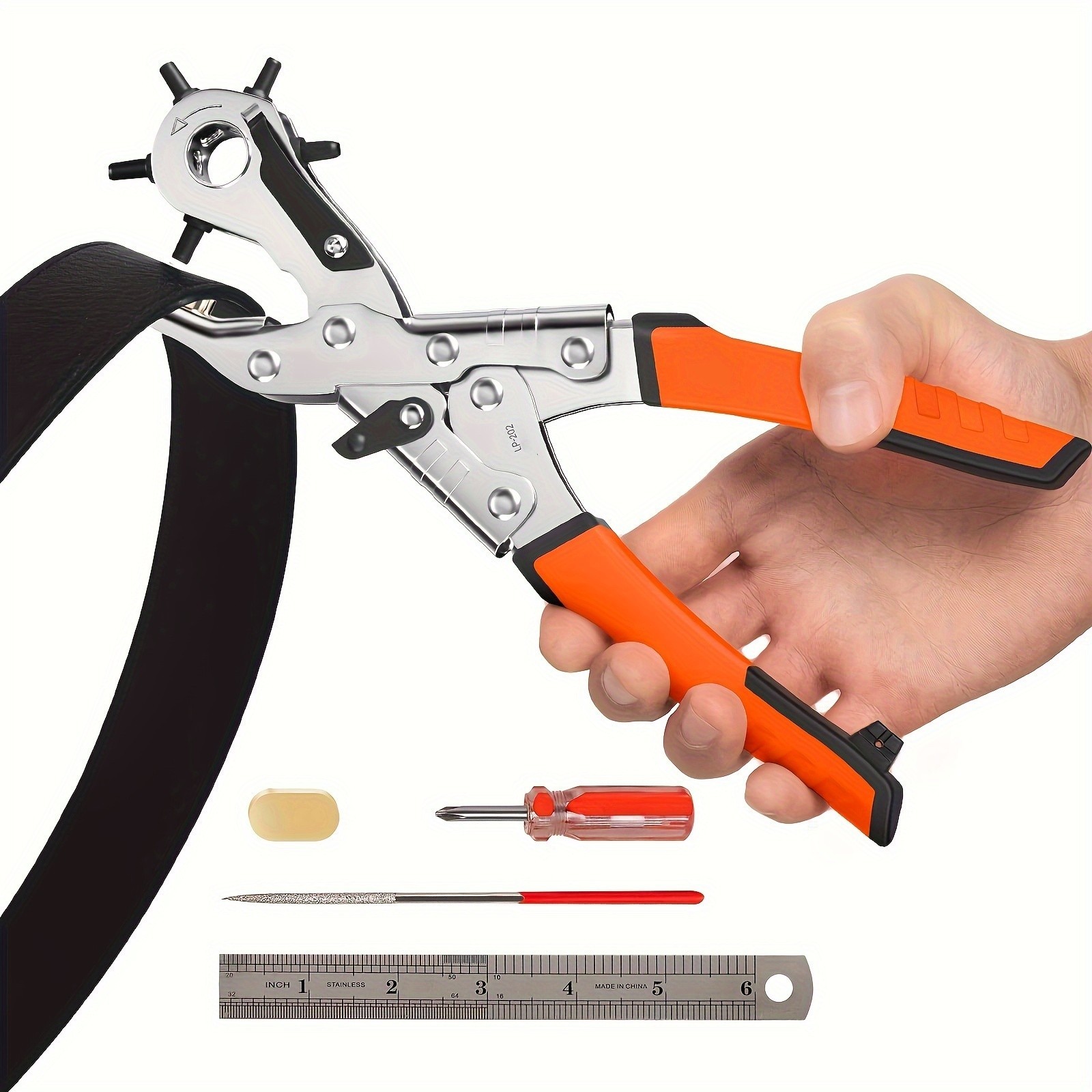 Rotary Leather Hole Punch Plier - Adjustable for Leather & Belts