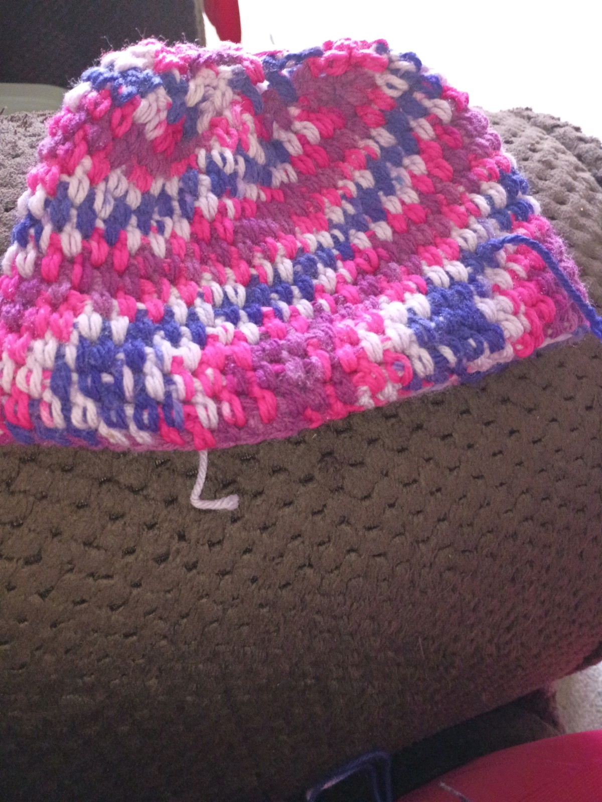 Handmade Handcrafted Crocheted Knit Beanie Hat - Pink Purple White