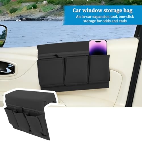 Black Leather Door Side Armrest Box for Car Window—Multifunctional Storage Box
