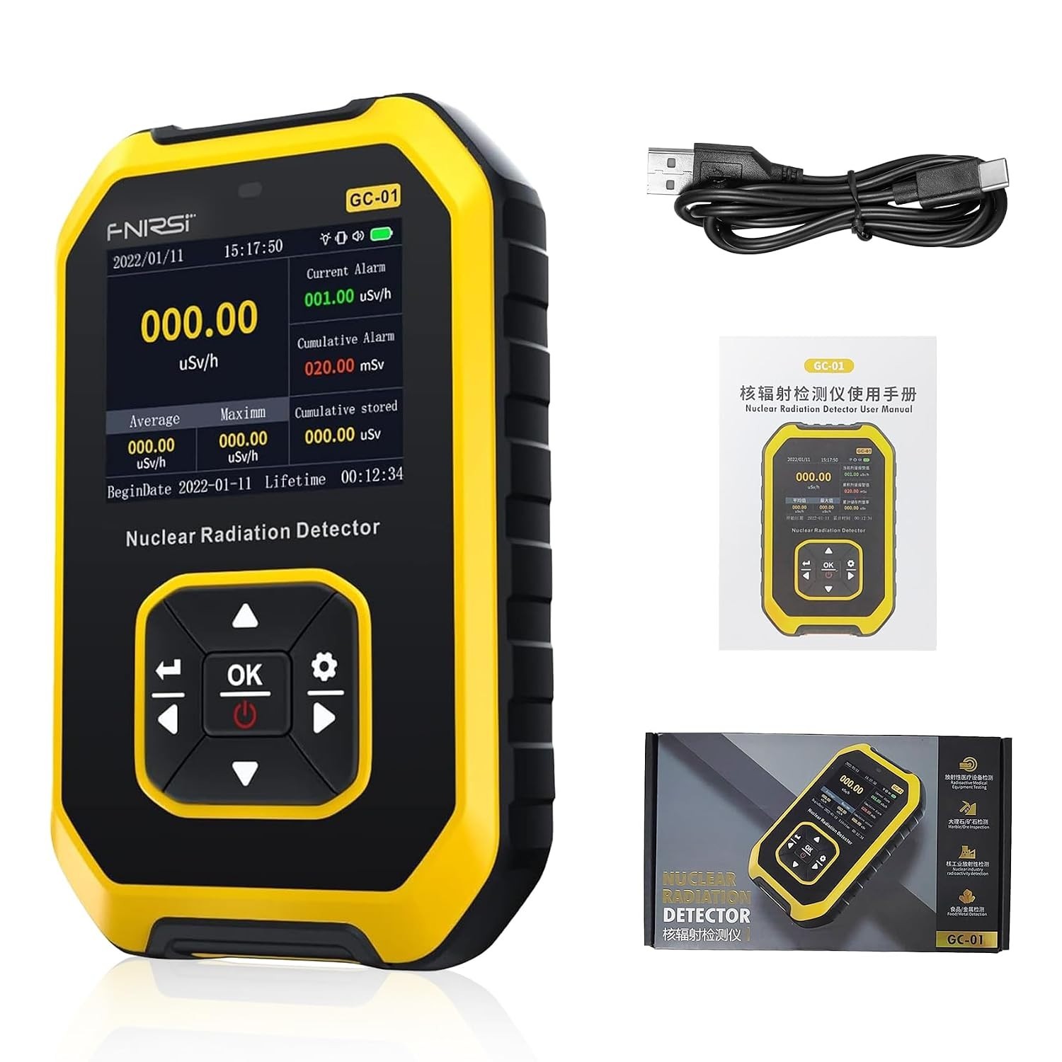 FNIRSI GC-01 Geiger Counter Nuclear Radiation Detector Beta Gamma X-ray